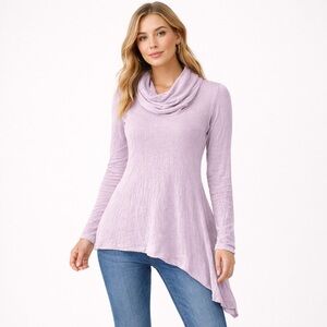 Soft Surroundings Lavender Crinkle Tunic Top Asymmetrical Hem Boho Lagenlook